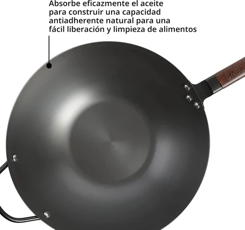 Miniatura 4 de Babish Wok de acero al carbono con fondo plano y sartén para saltear, 14 pulgadas