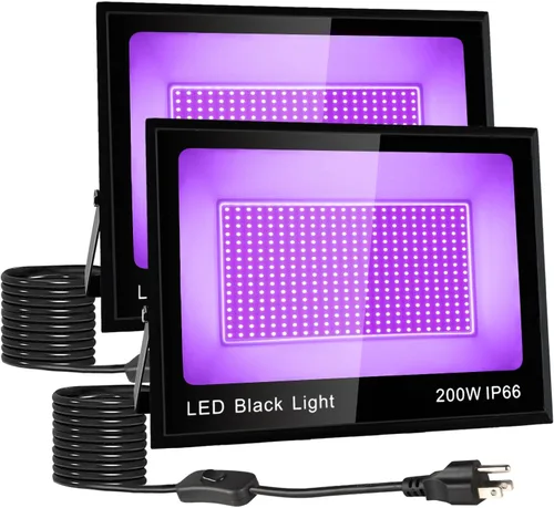 Miniatura 8 de Paquete de 2 luces LED negras de 320 W, luz de inundación de luz negra con enchufe e interruptor, IP66 impermeable para exteriores, luz negra
