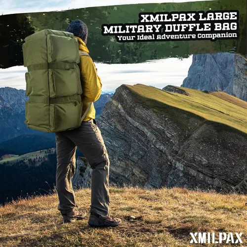 Miniatura 15 de Bolsa de lona militar grande de 100 L, bolsa de lona para despliegue, equipo deportivo, bolsa de equipaje de viaje con correas desmontables para AT