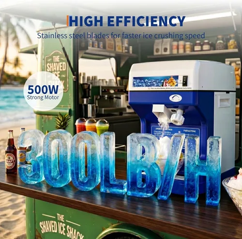 Miniatura 2 de Garvee Trituradora de hielo comercial de 300 libras/h, máquina eléctrica de cono de nieve de 500 W, máquina de afeitar de hielo de mesa de 500 RPM