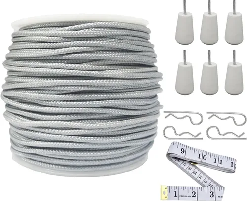 Miniatura 9 de Y-Axis Rollo de 150 yardas de nailon trenzado blanco claro de 0.039 in con 6 pomos de cuerda de madera blanca + cinta suave