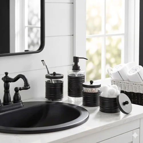 Miniatura 6 de Autumn Alley Farmhouse - Juego de accesorios de baño negro mate (4 piezas) - Dispensador de jabón de loción, juego de soporte para cepillos