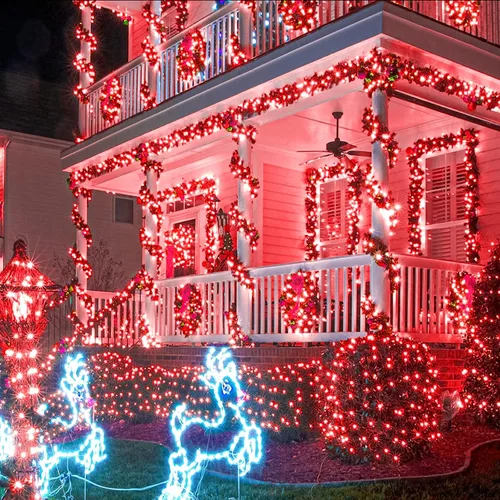Miniatura 7 de Guirnalda de 120 luces LED rojas impermeables para exteriores, luces de Navidad rojas de 40 pies, 8 modos, cable transparente, guirnalda de luces