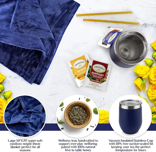 Miniatura 2 de Regalos para recuperarse pronto para mujeres u hombres - Set de regalo incluye manta de lujo, taza de retención de temperatura, kit de té TLC