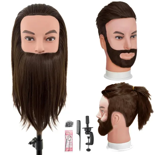 Miniatura 10 de Cabeza de maniquí masculino con cabello, cabeza de maniquí de peluquero de 10 pulgadas, cabeza de maniquí de peluquería de cosmetología para Marrón