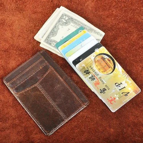 Miniatura 7 de Le'aokuu RFID Real Leather Minimalist Slim Wallet Front Pocket Credit Card Case