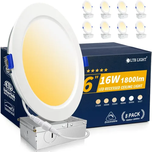 Miniatura 16 de LTBLIGHT Paquete de 4 luces LED empotrables de 6 pulgadas, 16 W MAX.2000LM Eqv.200W, 2700K/3000K/3500K/4000K/5000K seleccionables, luces empotrables