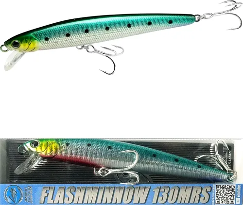 LUCKY CRAFT FlashMinnow 130MRS, Señuelos de Pesca de Surf de Agua Salada, Jerkbait, Fletán, Percha de Surf, Lubina de Mar Blanca, Lubina Rayada,