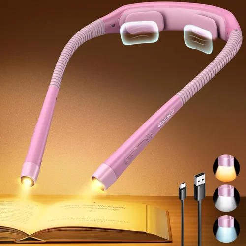 Miniatura 12 de Glocusent Luces de lectura ergonómicas para libros en la cama, luz recargable de 1600 mAh, 100 horas, 3 colores y 5 brillo, luz de cuello con Gris