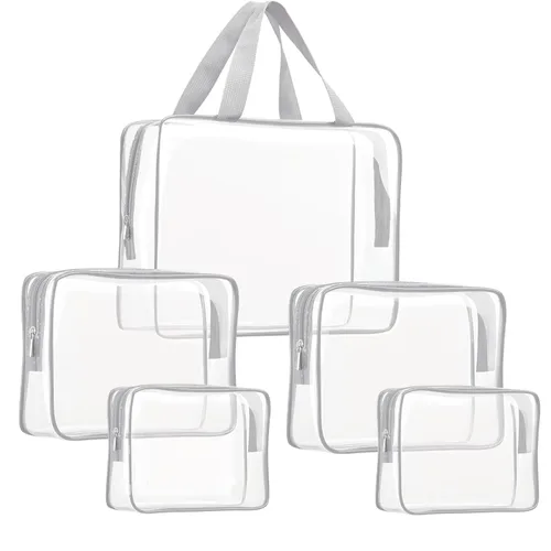 Miniatura 20 de Kit de 3 piezas de bolsas de artículos de aseo de viaje de PVC cristalino para mujeres y hombres, organizador de embalaje de vinilo impermeable