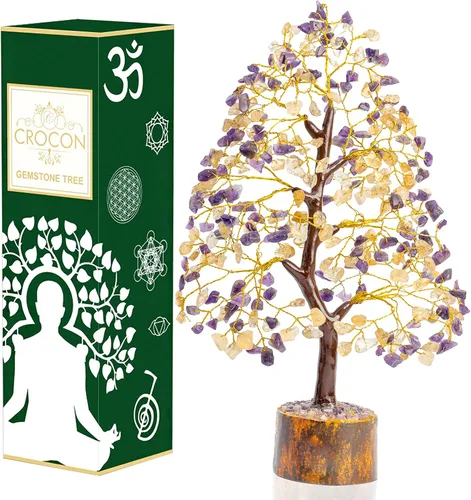 Miniatura 21 de Crocon Árbol de la vida de cristal de cuarzo transparente, chakra para energía positiva, decoración de Feng Shui, árbol bonsái de dinero con piedras