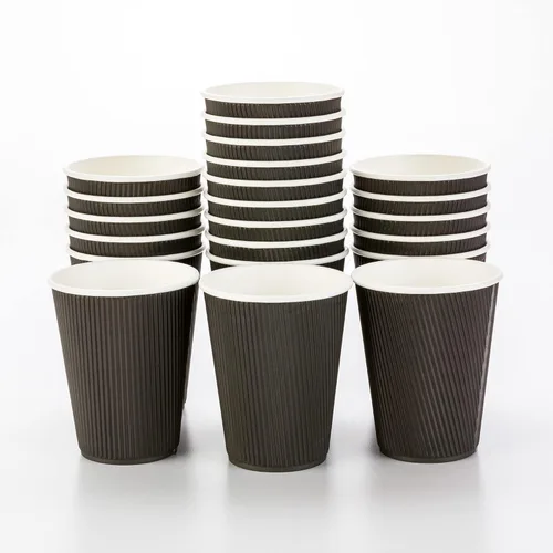 Miniatura 32 de Tazas para café de papel aislado, pared ondulada, kraft, 12 onzas - Caja de 25 unidades - tapas a juego: RWA0360B, RWA0360W, RWA0328LG, RWA0328GR
