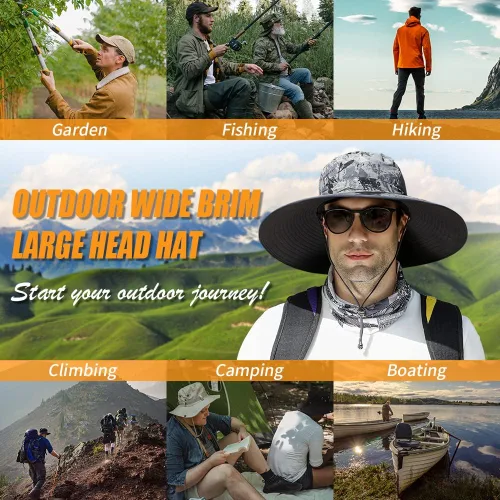 Miniatura 7 de 【Gran tamaño XXL y ala ancha】 Sombreros de sol para hombre, UPF50+resistente al agua: sombrero de pesca Boonie para senderismo, safari, playa, jardín