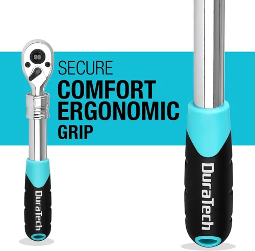 Miniatura 6 de DURATECH Trinquete extensible de accionamiento de 3/8 pulgadas, llave de trinquete de 90 dientes de liberación rápida con mango acolchado y eje