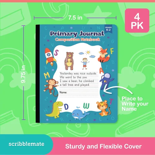 Miniatura 4 de Diario primario de grado K-2, cuaderno de composición primaria k-2, 4 colores y diseños surtidos, diario de escritura primaria, 100 hojas/200