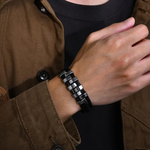 Miniatura 2 de XUANPAI - Pulseras personalizadas para hombre, pulseras de acero inoxidable para hombre, pulseras de cuero trenzado con 1-9 nombres grabados
