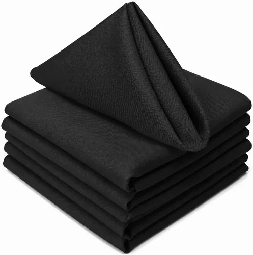 TableLinensforLess - Servilletas de tela de poliéster de 17"x17", juego de 6 (negro) | De cuidado fácil, acabado sin planchado, retención superior