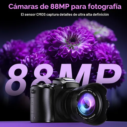 Miniatura 2 de Cámaras digitales 8K para fotografía con WiFi, cámara de enfoque automático de 88 MP para vlogging para YouTube con doble lente, cámara digital
