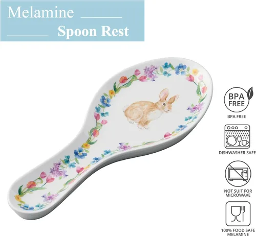 Miniatura 8 de UP ware - Soporte para cuchara de melamina con diseño floral de conejito para estufa, encimera de cocina y mesa de comedor, 9.625 pulgadas