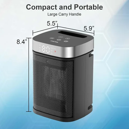 Miniatura 7 de Calentador de espacio portátil pequeño para uso en interiores, calentador eléctrico VOCRS PTC de 1500 W con termostato, control remoto, temporizador
