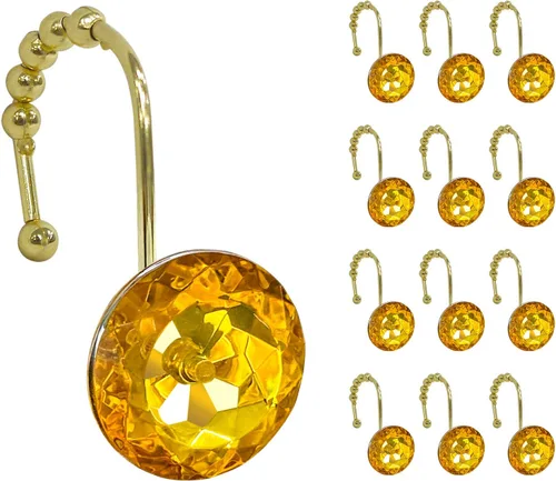 Miniatura 14 de Sunlit Diseño de Lujo Redondo Aqua Azul Diamante Cristal Gema Bling con Bolas Deslizantes Ganchos para Cortina de Ducha, Anillos para Cortina