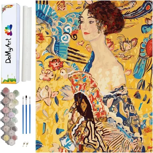 DoMyArt Kit de pintura acrílica por números para adultos, pintura de fama mundial, 16 x 20 pulgadas (dama con ventilador)