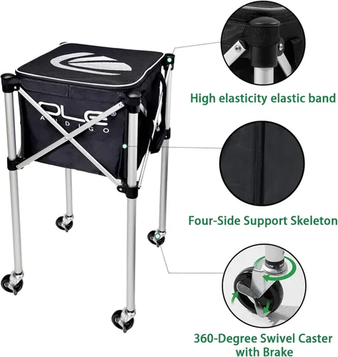 Miniatura 4 de Pelotas de tenis tolva cesta de pelota de tenis con bolsillos laterales, carrito de pelota de tenis ligero con capacidad para 160 bolas, carrito