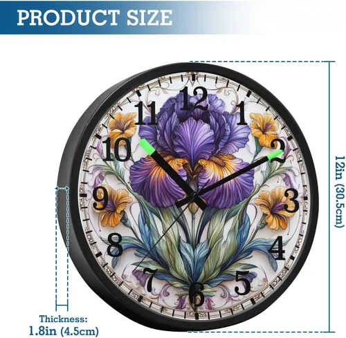 Miniatura 3 de Luminous Voice-Activated Clocks Non-Ticking Silent Battery Operated Small Analog Clock Retro Iris Flower Pattern 12 Inch Decorative for Kitchen