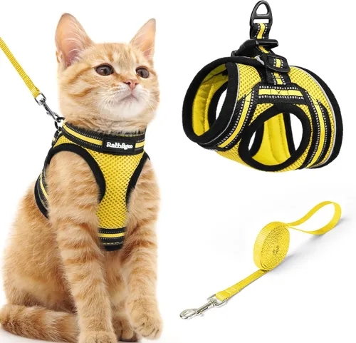 Miniatura 37 de rabbitgoo Juego de arnés y correa para gatos para caminar a prueba de escape, chaleco suave ajustable para gatitos con tira reflectante para gatos
