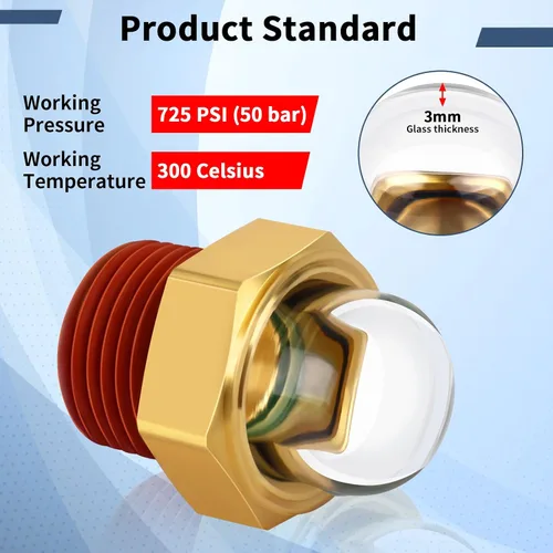 Miniatura 4 de Boltigen Cristal de visión de repuesto para compresor de aire, visor de aceite de 1 pulgada con cúpula transparente, enchufe de visión de nivel