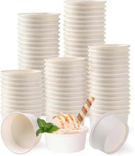Miniatura 12 de 200 unidades, Tazas de papel para helado de 4 onzas, Tazas de yogur congelado, Cuencos de postre, Suministros para postre congelado (Blanco)