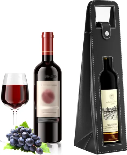 Miniatura 10 de Bolsa de regalo de vino RYDDOY, portador de vino reutilizable de cuero, bolsas de regalo para una sola botella de champán y cerveza para cumpleaños