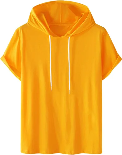 Miniatura 4 de Mens Cotton T Shirts Short Sleeve Solid Color Hooded Pullover Tops Casual Stylish Regular-Fit Sport Summer Shirt #01 negro