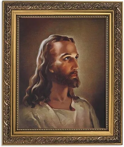 Gerffert Collection Sallman Head of Christ - Lámina de retrato con marco católico, 13 pulgadas (marco con acabado dorado ornamentado)