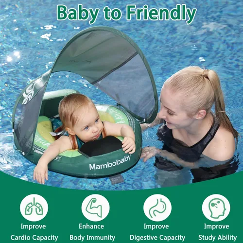 Miniatura 4 de Flotador Mambobaby actualizado 2026, flotadores para bebé con toldo para bebés de 3 a 24 meses, flotadores de piscina no inflables con correa