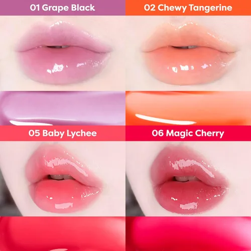 Miniatura 3 de COLORGRAM FRUITY GLASS GLOSS 01 GRAPE BLACK Brillo labial brillante no pegajoso con brillo similar al vidrio Lápiz labial hidratante de larga