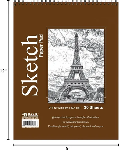 Miniatura 8 de BAZIC Products Bloc de bocetos en espiral de 9 x 12 pulgadas, 30 hojas 30 hojas - 9"x12