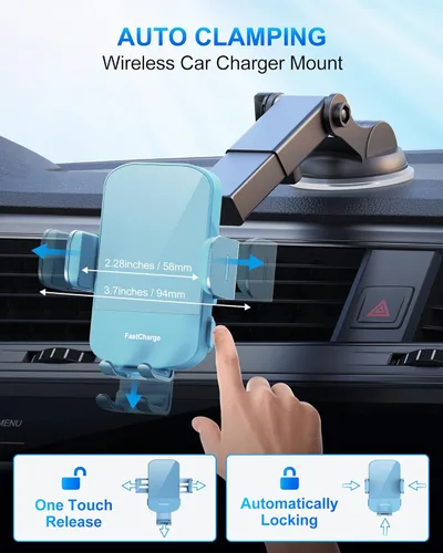 Miniatura 4 de Cargador inalámbrico para automóvil, carga rápida de 15 W, soporte de teléfono para iPhone 15 14 13 12 11 Pro Max Xs, Samsung Galaxy S24 Ultra S23