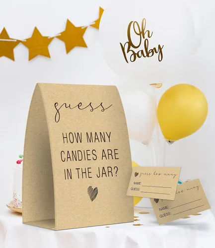 Miniatura 4 de Adivina cuántos dulces hay en el frasco, juegos de kraft, baby shower, decoraciones de baby shower, un letrero y 50 tarjetas (GUESS005)