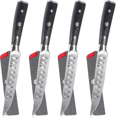 Miniatura 9 de Juego de 4 cuchillos para carne de la serie Gin de KYOKU, cuchillos para carne de 4.5", juego de cuchillos de cocina de acero inoxidable damasco