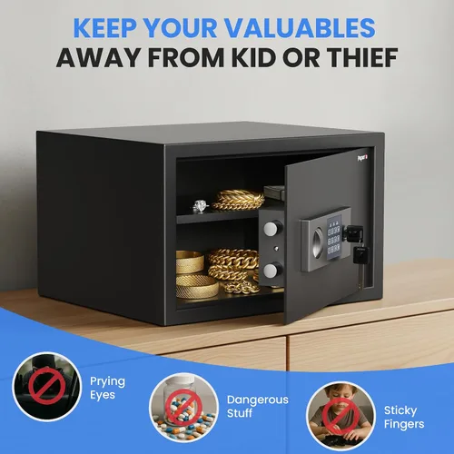 Miniatura 4 de Caja de seguridad de 1.2 pies cúbicos, caja de seguridad digital con estante y teclado y combinación, caja de seguridad digital de acero aleado