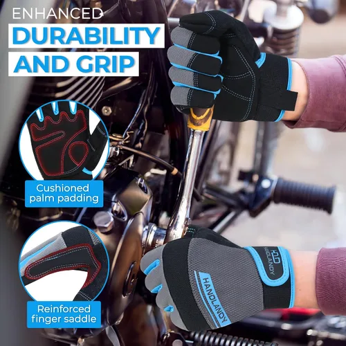 Miniatura 2 de Handlandy - Guantes de trabajo para hombre y mujer, para mecánicos, de seguridad, de uso general, aptos para pantalla táctil, guantes de trabajo