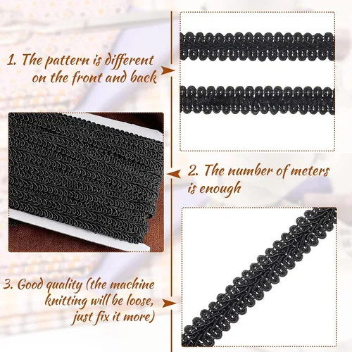 Miniatura 3 de Jutom Gimp - Trenza de 1/2 pulgada, 20 yardas, tejido de poliéster, adorno decorativo para disfraces, manualidades, costura, cortina, decoración