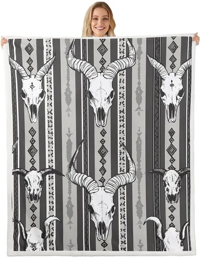 Miniatura 31 de Manta Decorativa Tribal Boho Azteca para Hombres y Mujeres, Manta de Vellón Étnica Bohemia Negro y Blanco de 50"X60", Manta Sherpa del Suroeste