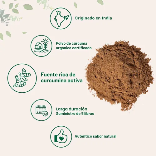 Miniatura 3 de Polvo de cúrcuma orgánica, 5 libras, rico en curcumina activa, suplemento de cúrcuma pura, apoyo antioxidante para la salud articular e