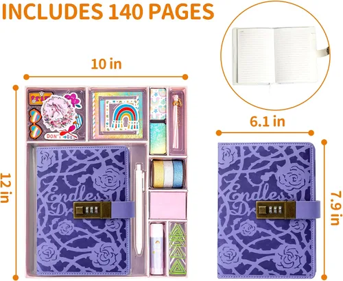 Miniatura 4 de CAGIE Juego de diario de bricolaje para niñas de 8 a 12 años, regalos para niñas de 9, 10 y 11 años, diario con candado para regalo de cumpleaños