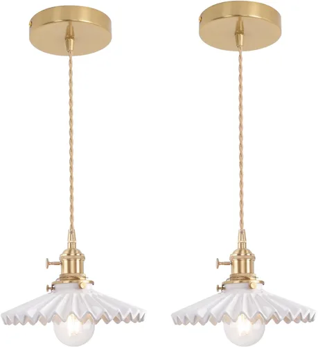 Miniatura 11 de Shenmoyl Lámpara colgante con pantalla de vidrio transparente a rayas, luz colgante vintage de latón, luz colgante ajustable para cocina, isla