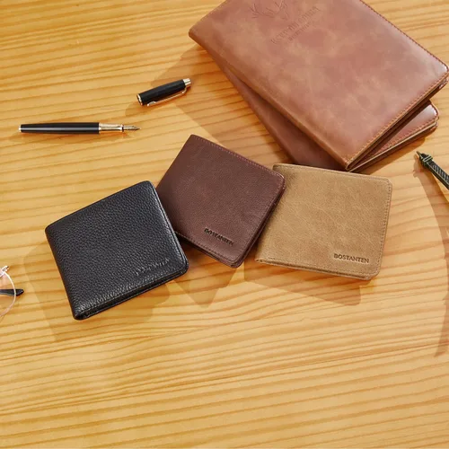 Miniatura 7 de BOSTANTEN Billeteras de piel auténtica para hombre, con bloqueo RFID y 2 ventanas de identificación