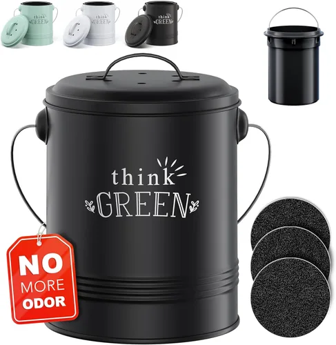 Miniatura 8 de Barnyard Designs Contenedor de Compost para Encimera de Cocina - Compostador de Encimera de 1.2 Galones con Filtros Extra Absorbentes de Olores