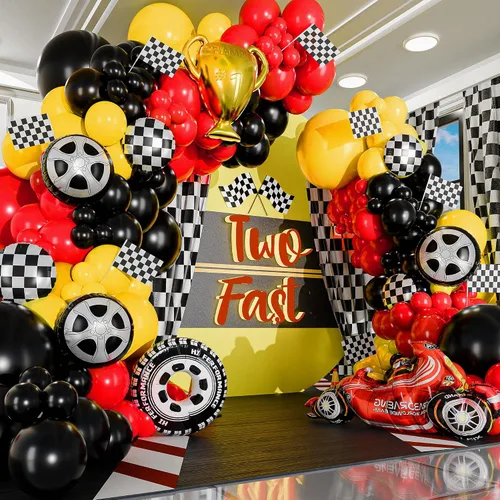 Miniatura 6 de Kit de arco de globos de coche de carreras TODO-EN-1 y guirnalda con TROFEO de REGALO y Número 2 - Globos de coches de carreras para suministros